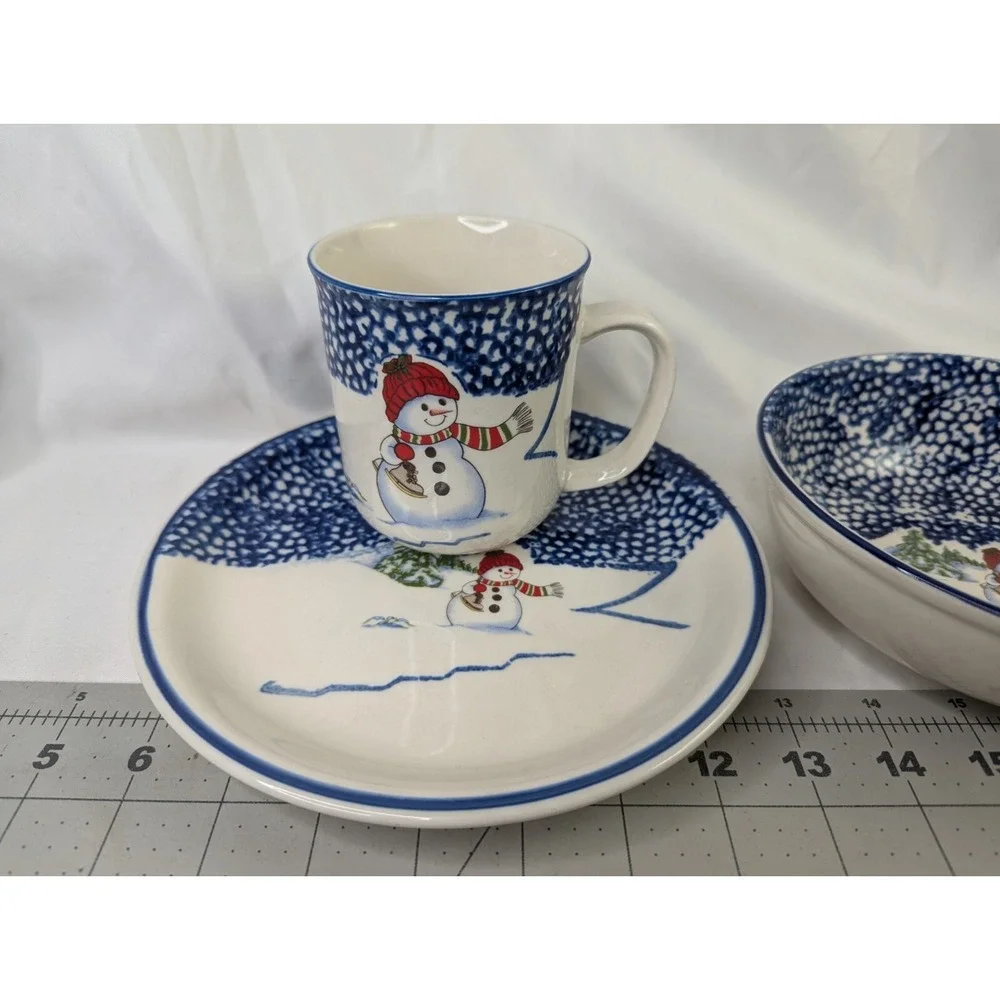Thomson Pottery Snowman Plate Bowl Mug Lot Snow‎ Winter
